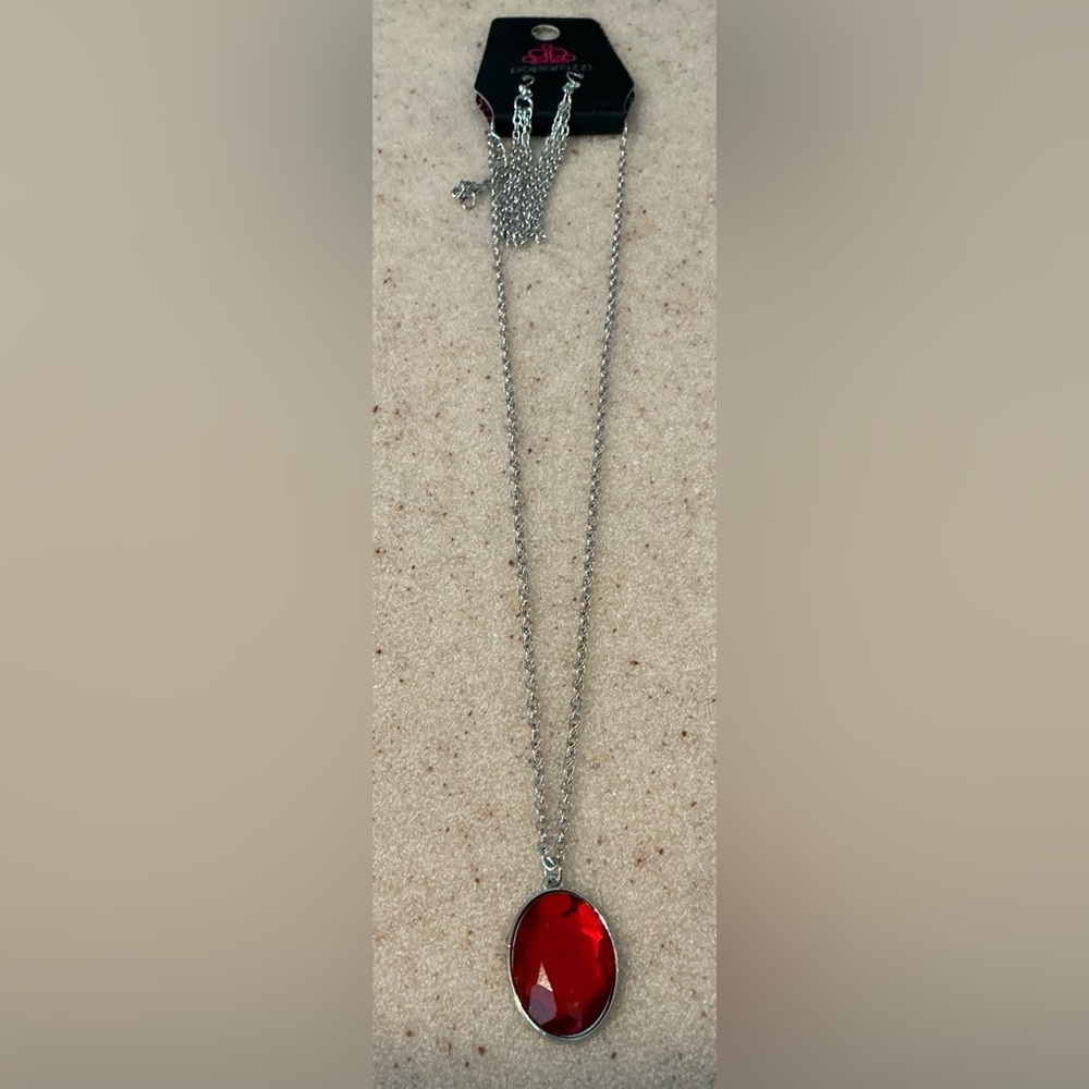 Paparazzi Red Gem Silver Necklace